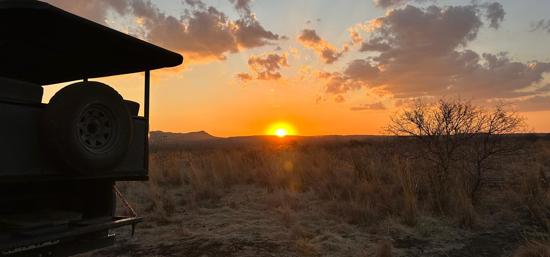 Sunset landscape Waterberg Africa Jeep